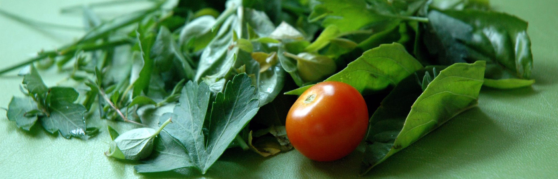 fresh green produce, salads and herbs